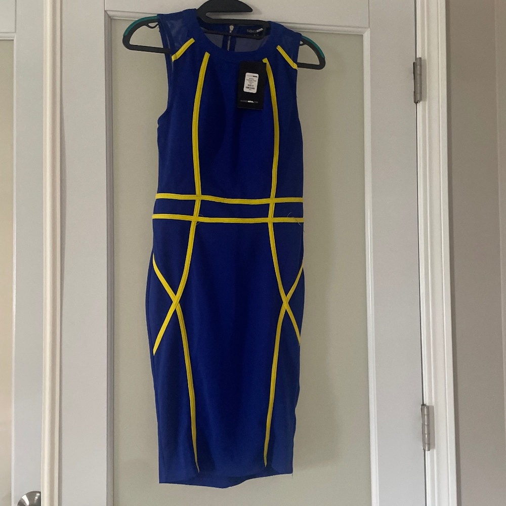 NWT Blue and yellow Fashion Nova high low”Be Bold” color block dress
